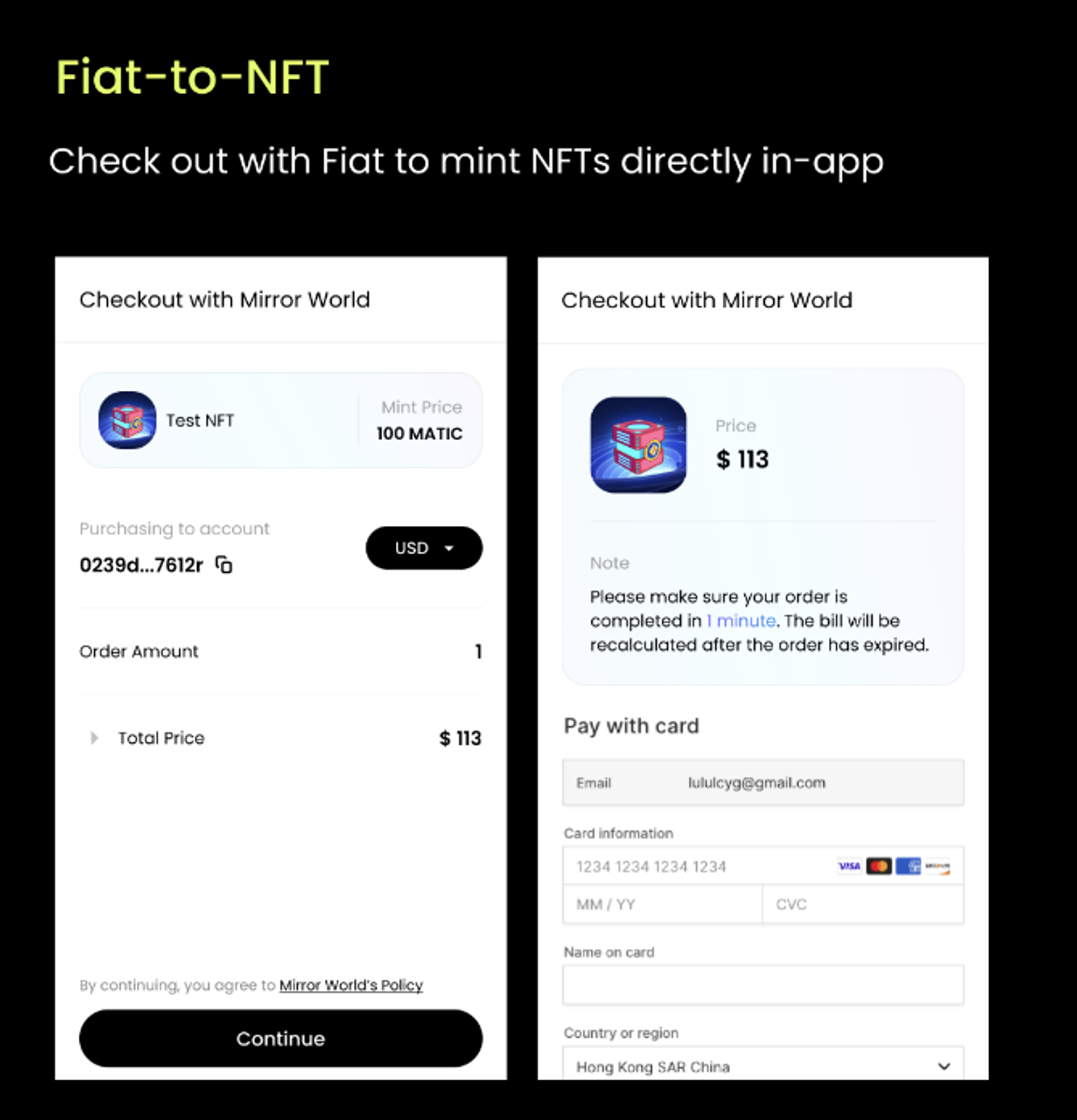 Mirror World Fiat to NFT solution